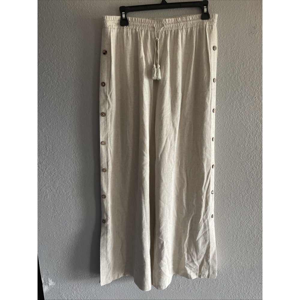Women's Hem & Thread Sage Cream Gauze Wide-Leg Pants 100% cotton Medium
